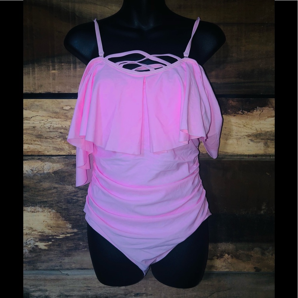 Pink NWOT one piece bathing suit size L